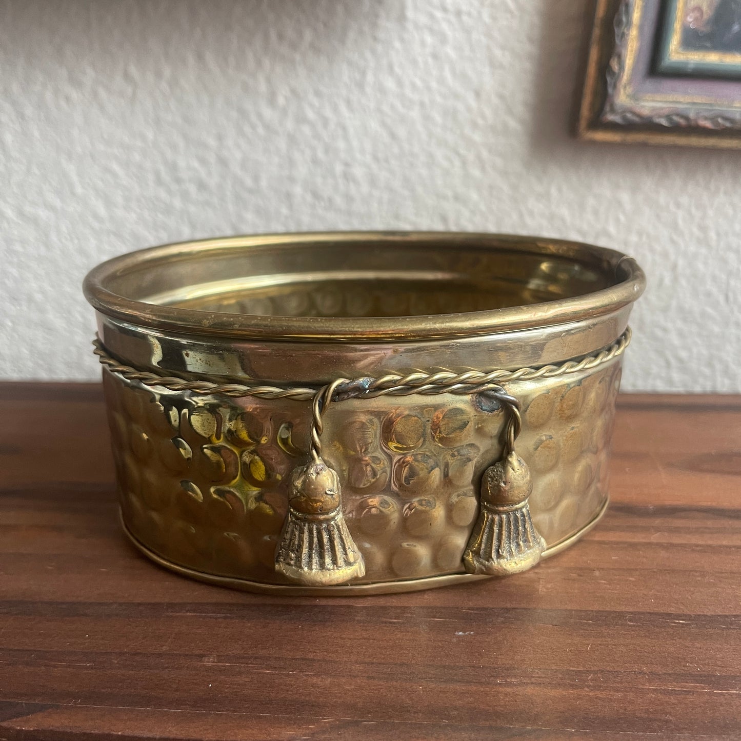 Vintage small Brass Planter with Brass Rope & Tassels details