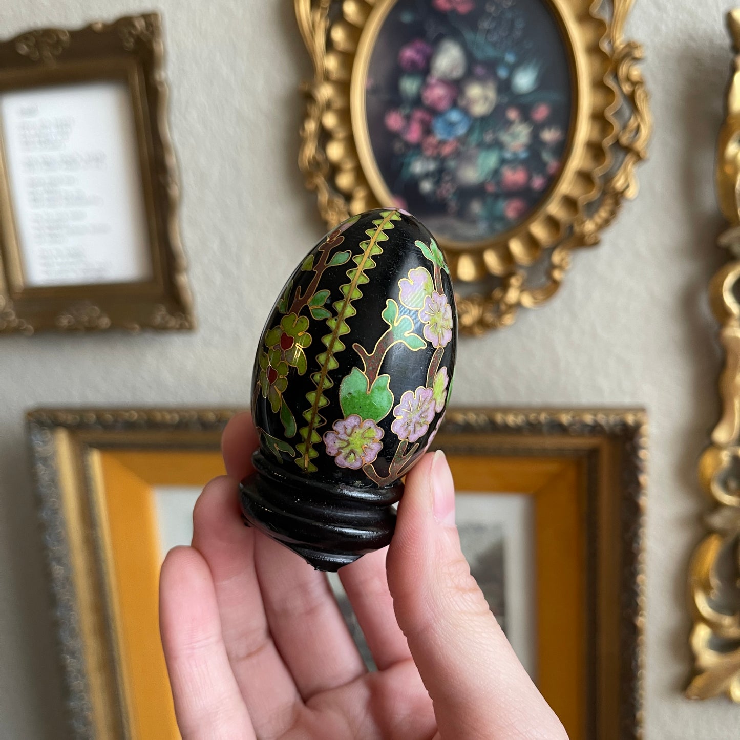 Vintage Cloisonné floral design Chinese ceramic egg
