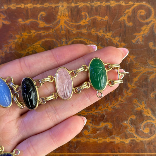 Vintage Egyptian Revival Gold Toned Scarab Bracelet