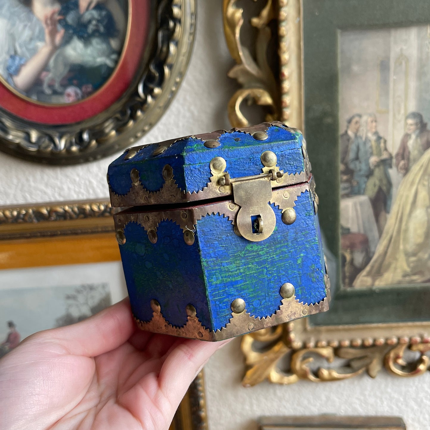 Vintage wooden box with brass metal details