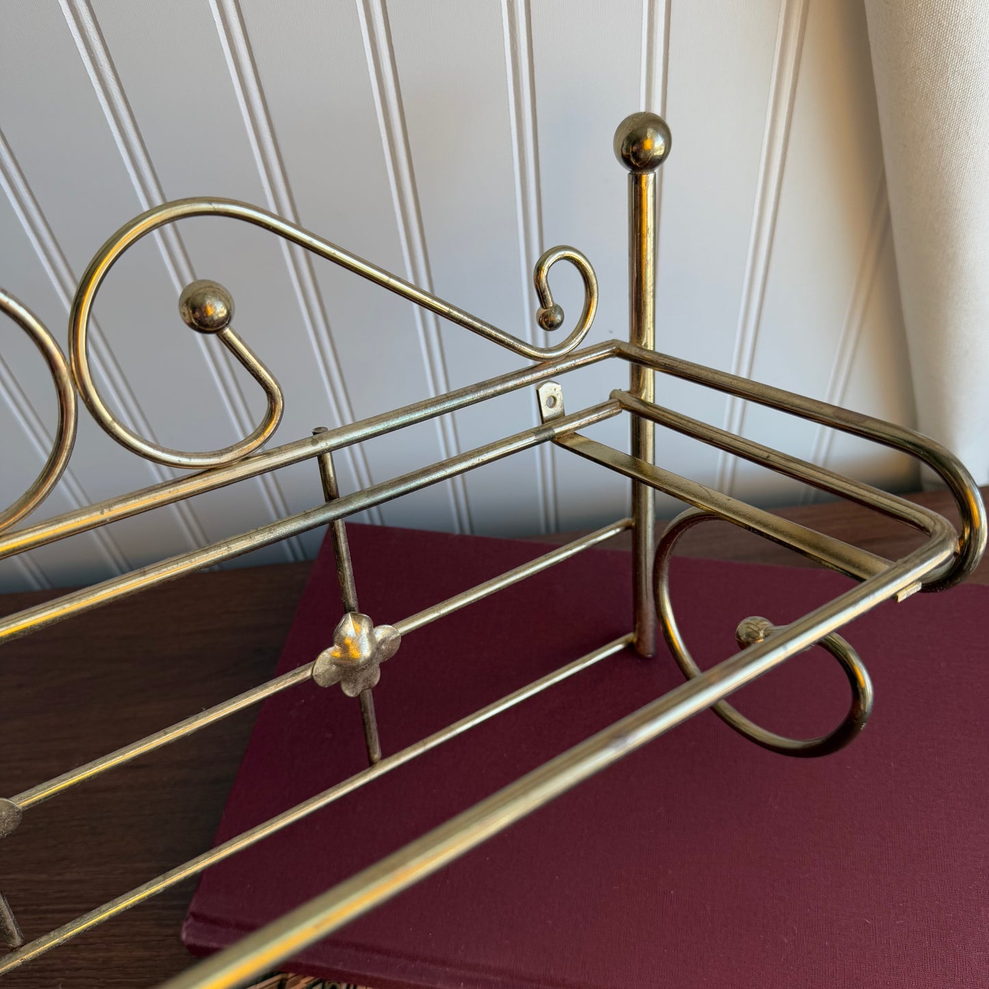 Vintage Metal & Glass Wall Mount Shelf & Bath Towel Bar