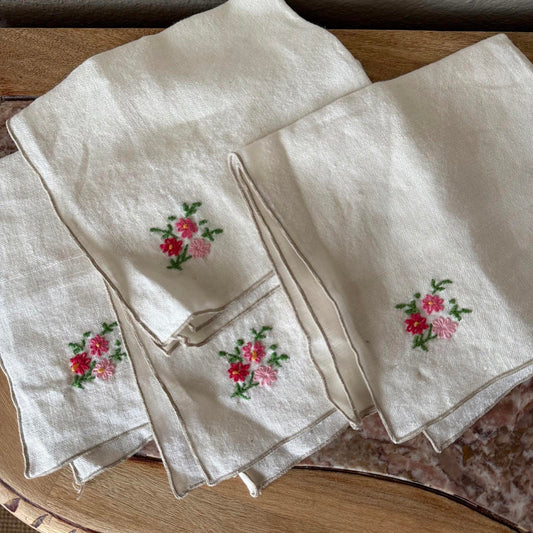 Vintage Floral Embroidered Napkins