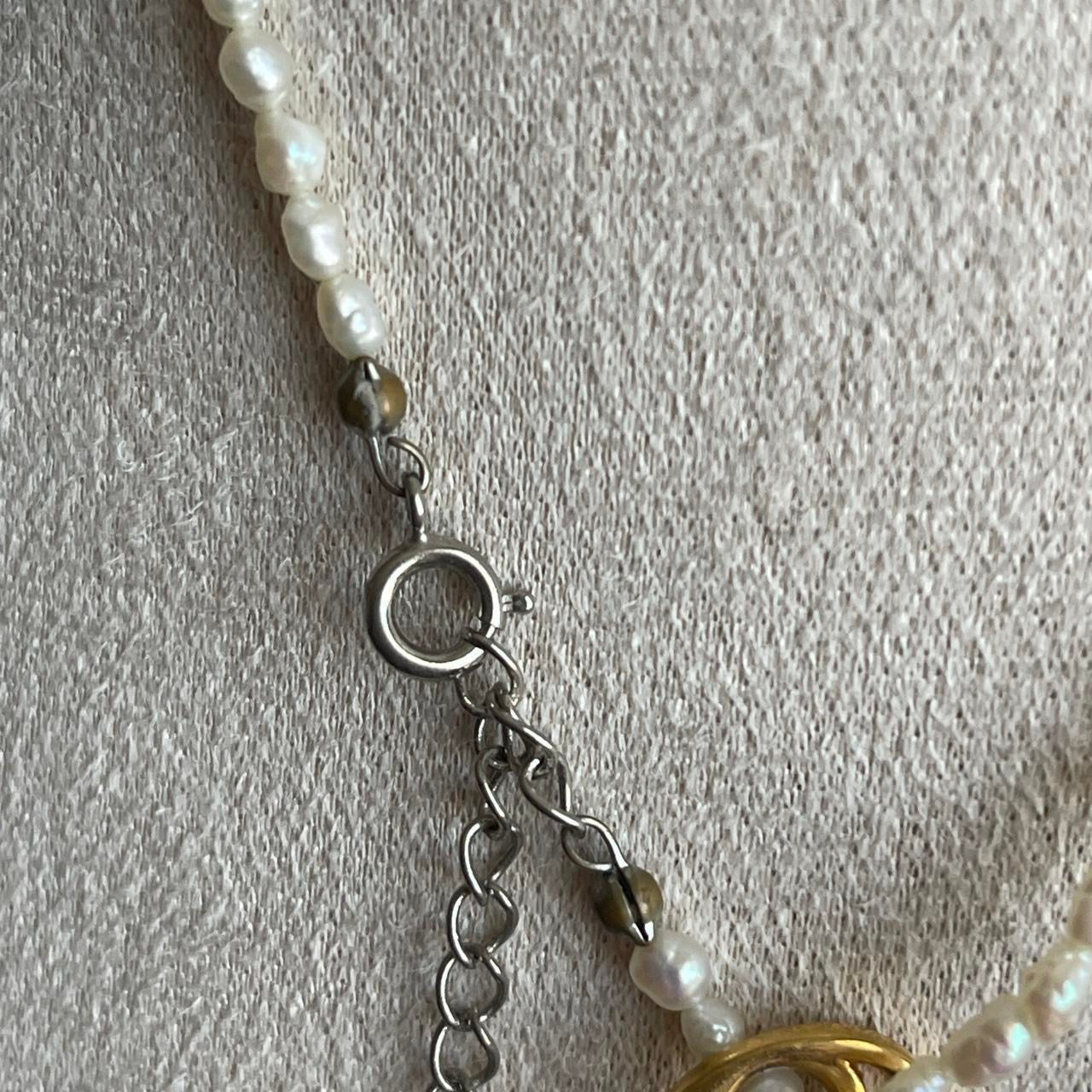 Vintage Pearl and gold tone key pendant necklace