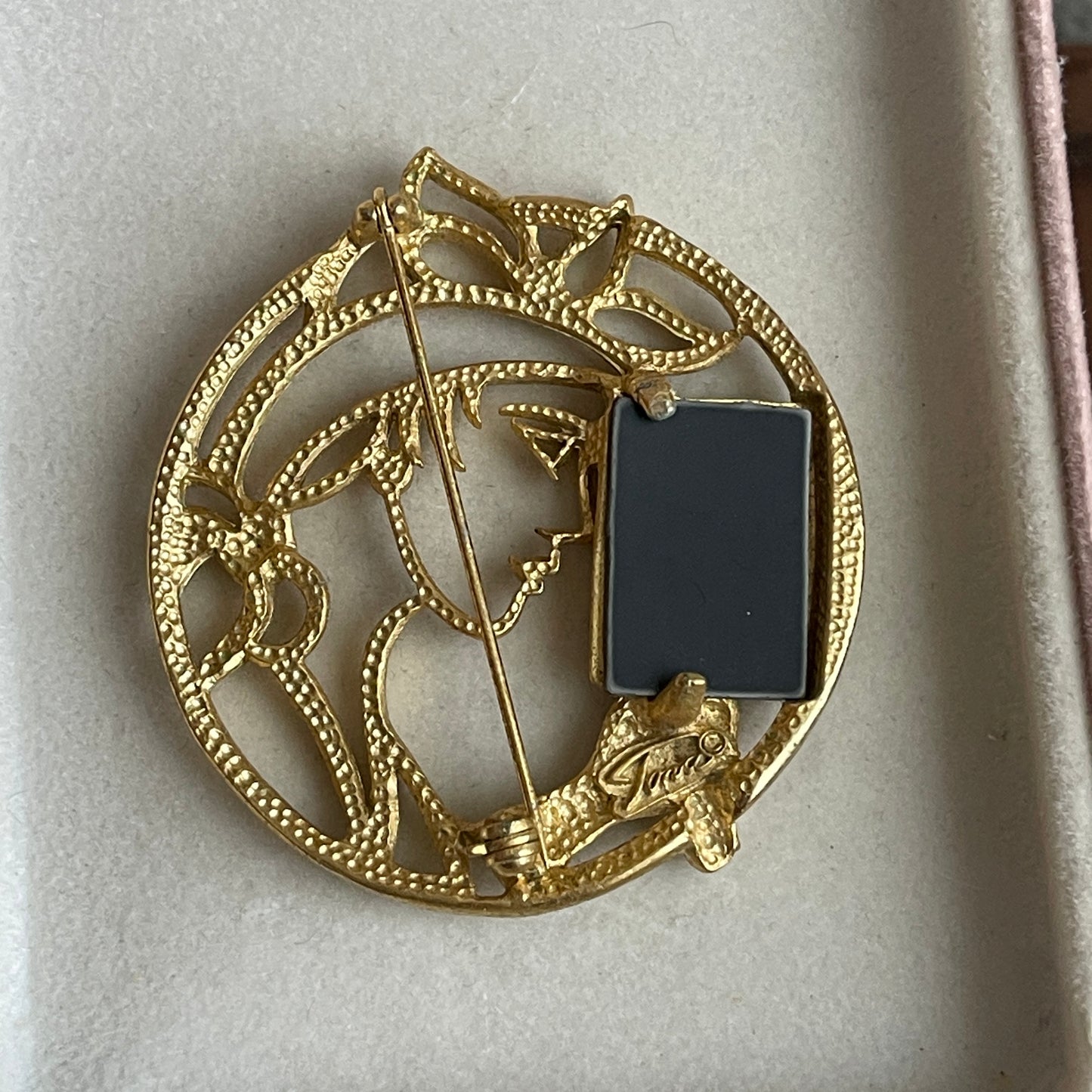 Vintage TONA Art Deco Woman Looking in Mirror Gold Vintage Brooch Pin