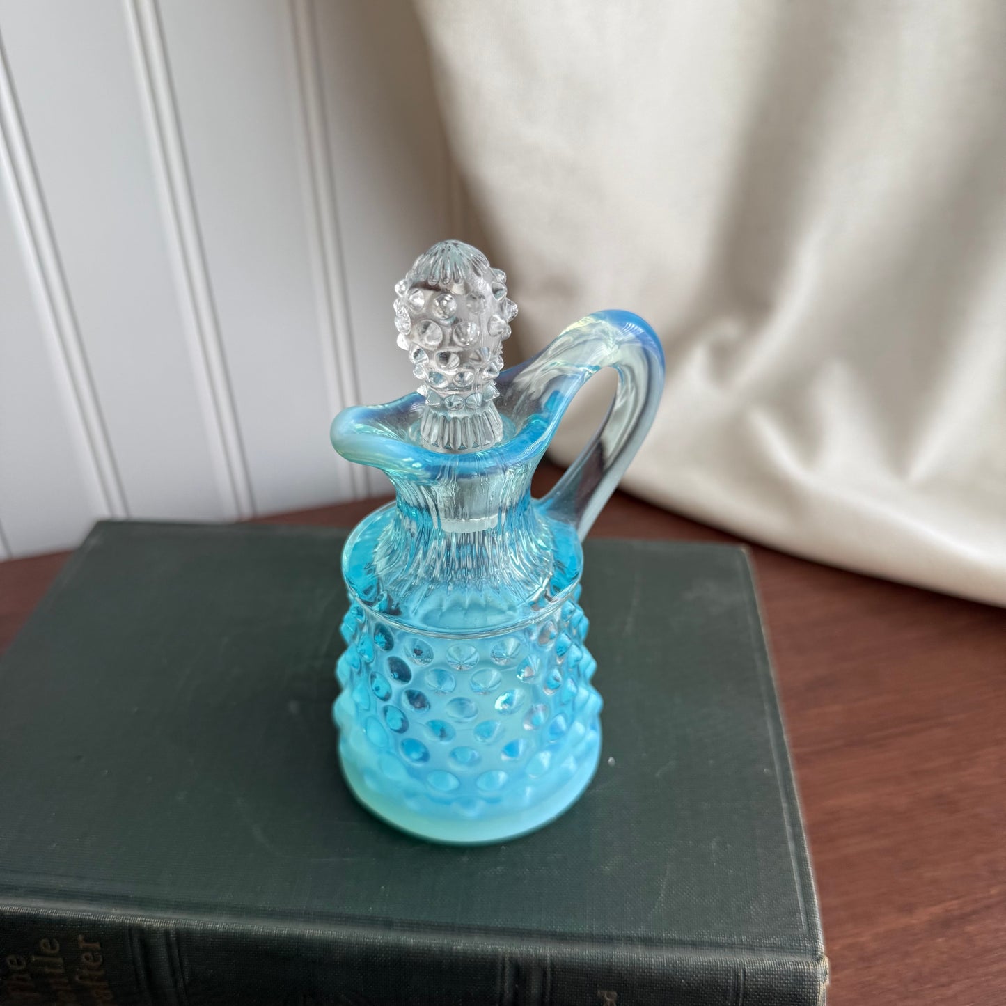 Fenton Art Glass Blue Opalescent Hobnail Cruet Bottle