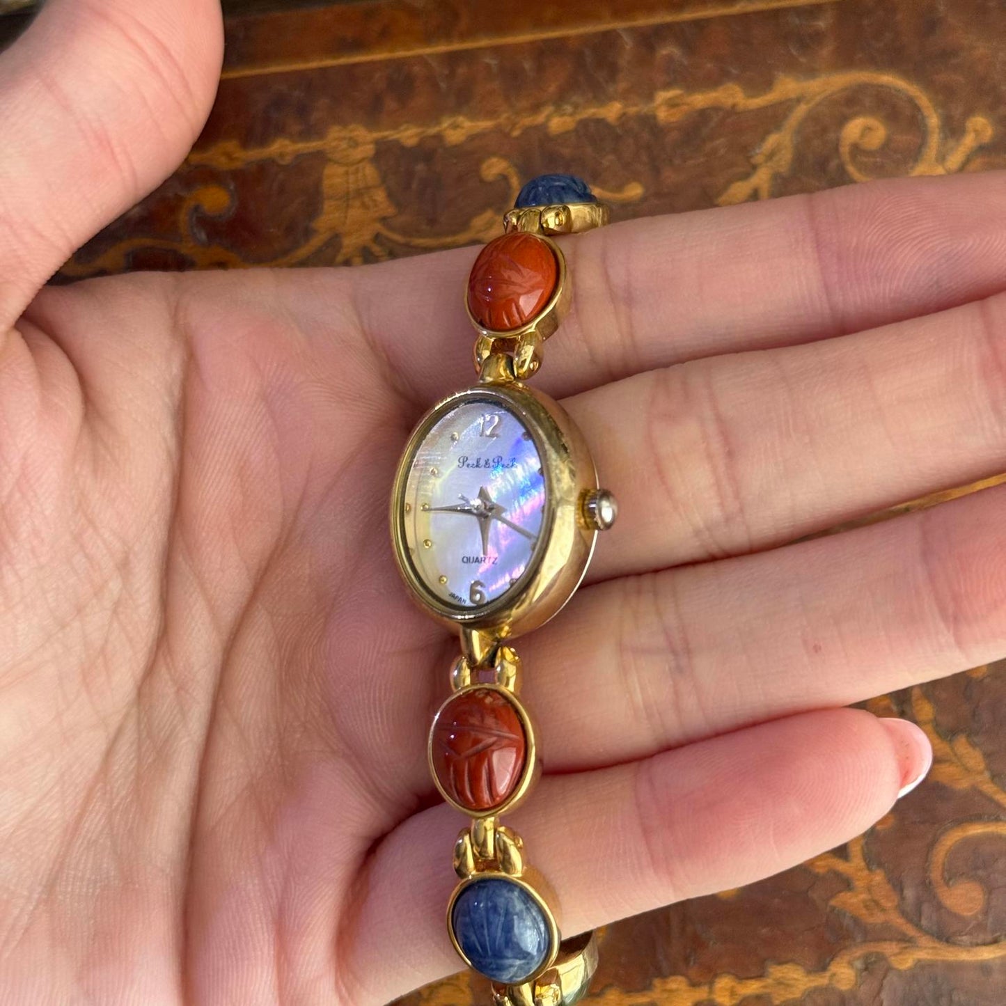 Peck & Peck Scarab Gemstone Bracelet Oval Quartz