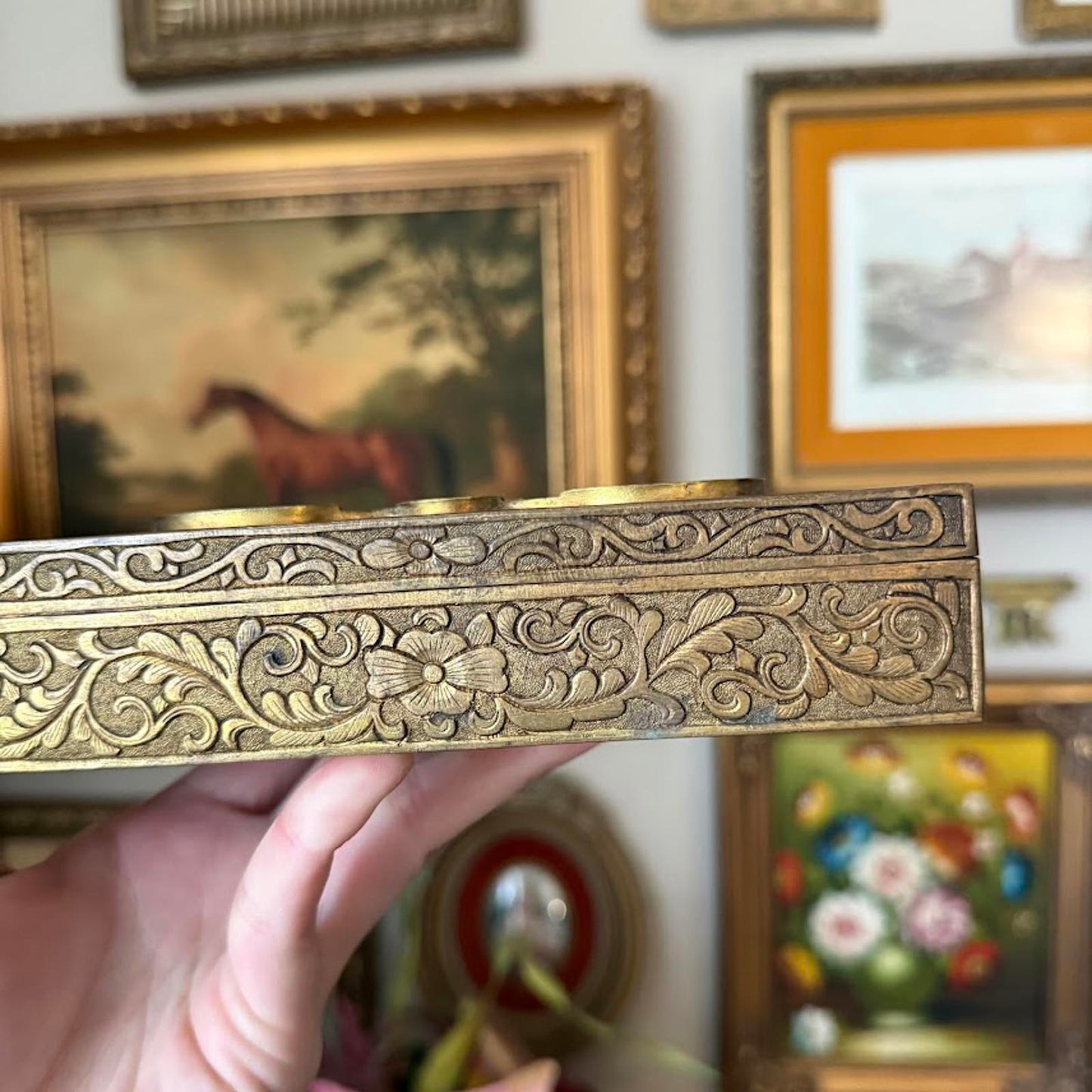 Vintage Metal Jewelry Box w/ Wooden Interior