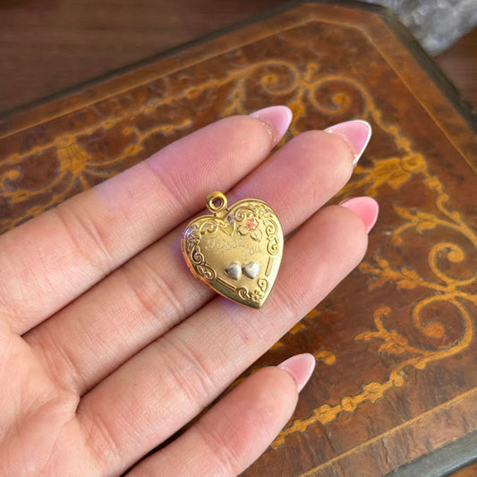 Vintage Gold Tone 14K Gold Filled Heart Locket With words "I love you"