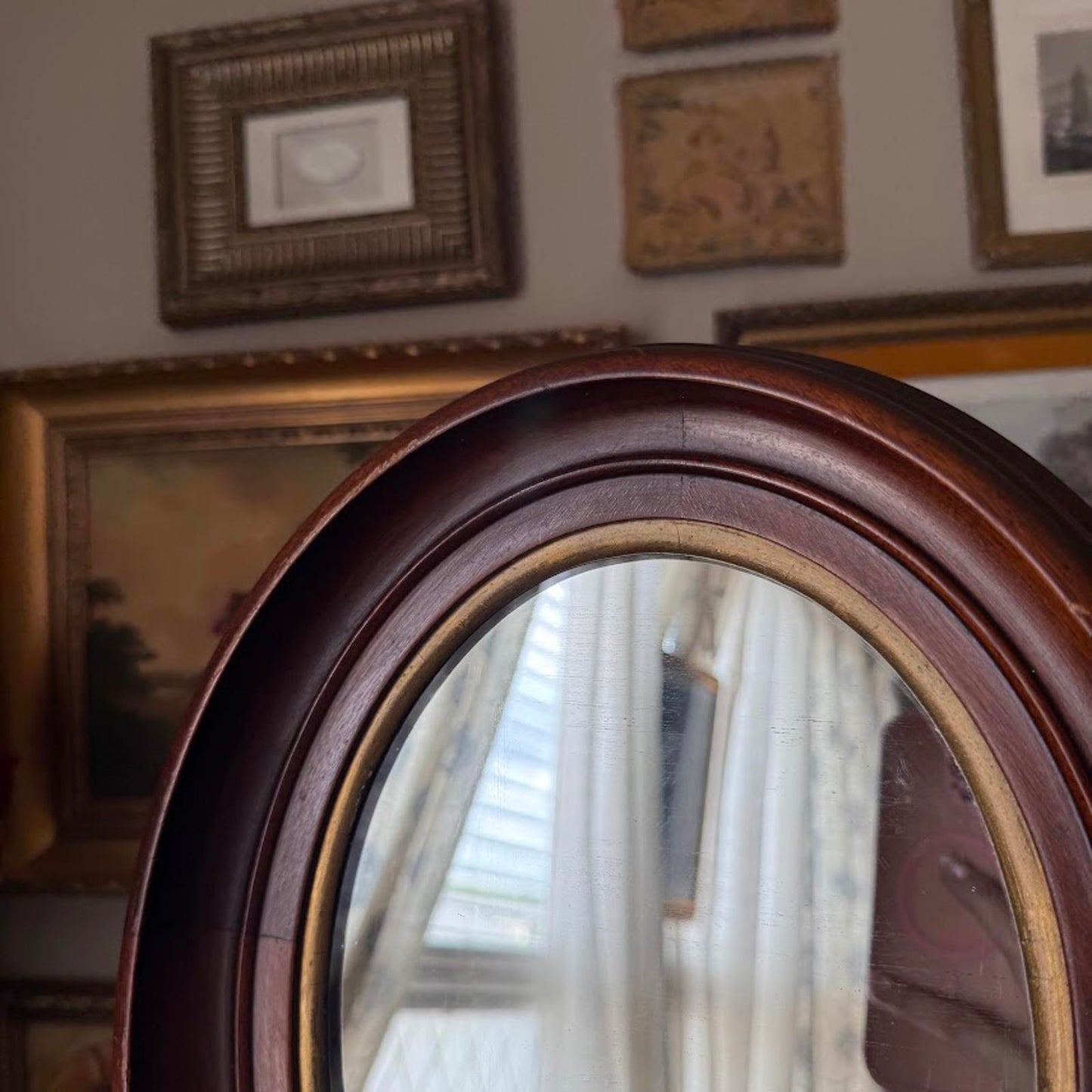 Vintage Wooden Oval Mirror