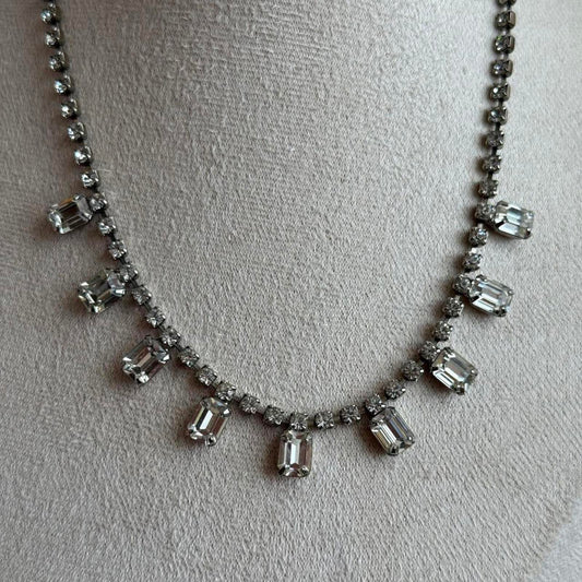 Vintage 1950s Silver rhinestone crystal necklace