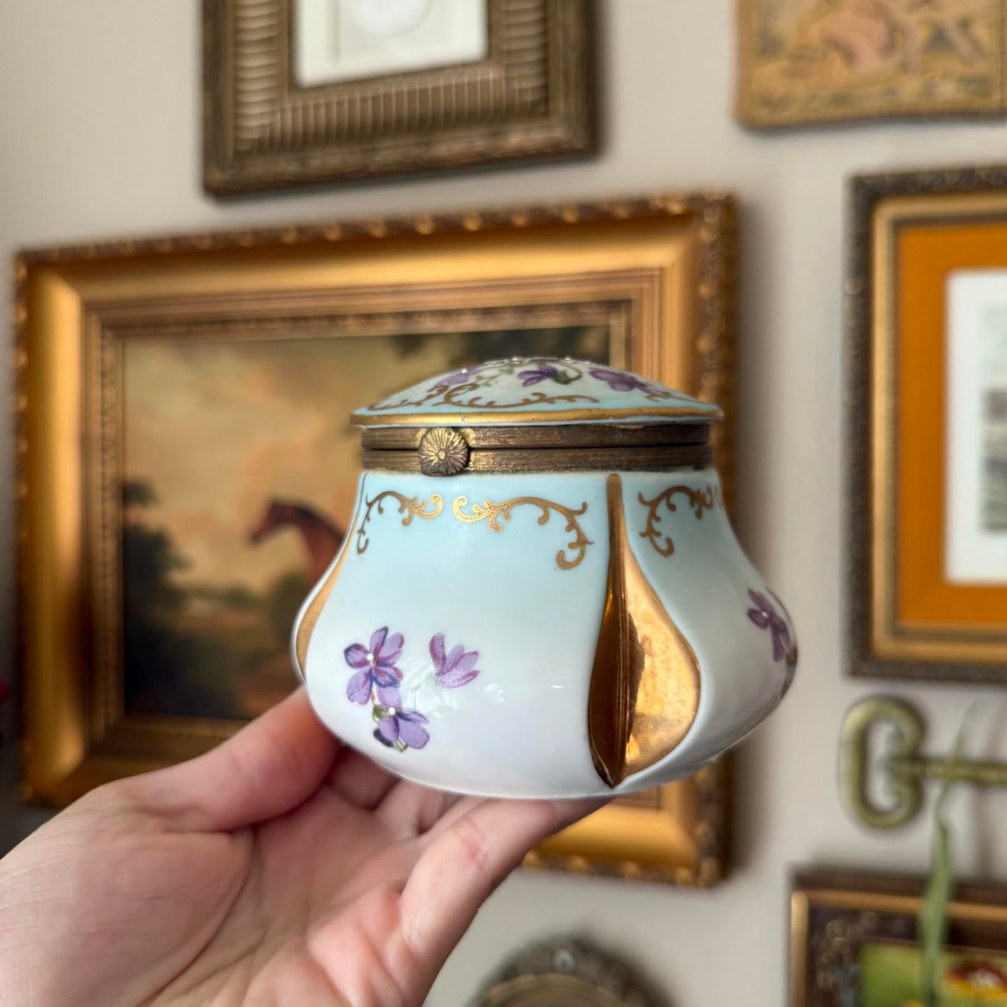 Vintage Hand-Painted Porcelain Floral Trinket Box