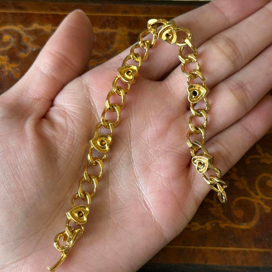 Vintage Gold tone Glass heart bracelet