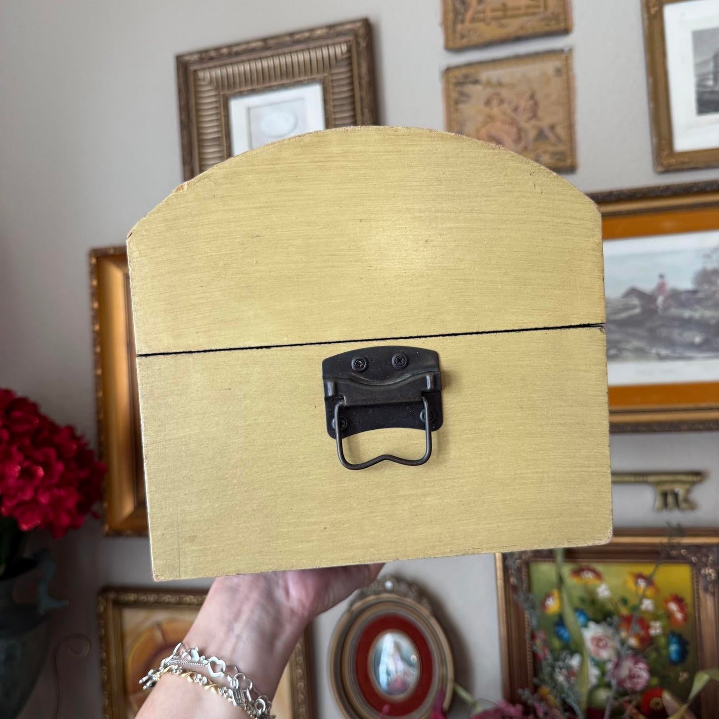Vintage Floral Hand-Painted Dome Trunk