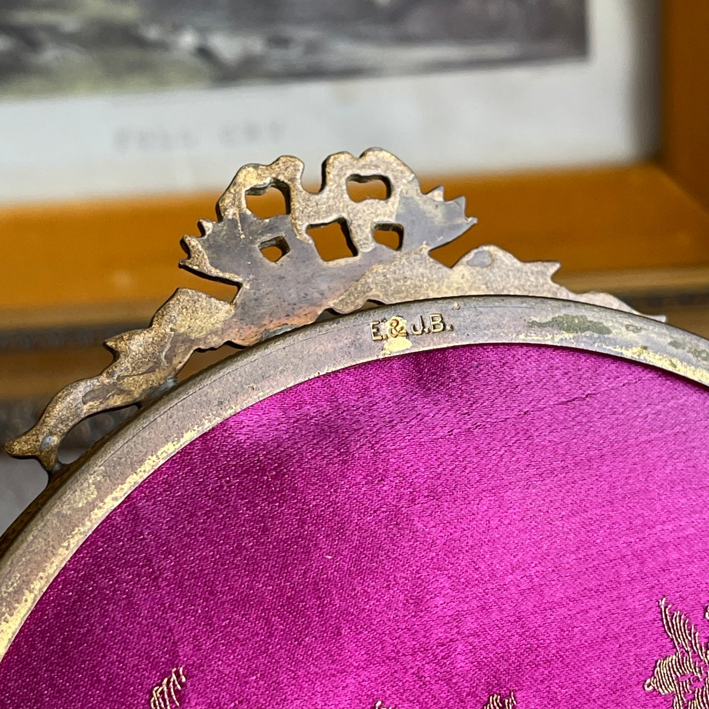 Vintage Antique Royal Blue velvet & Lace Footed Oval Dresser vanity Tray
