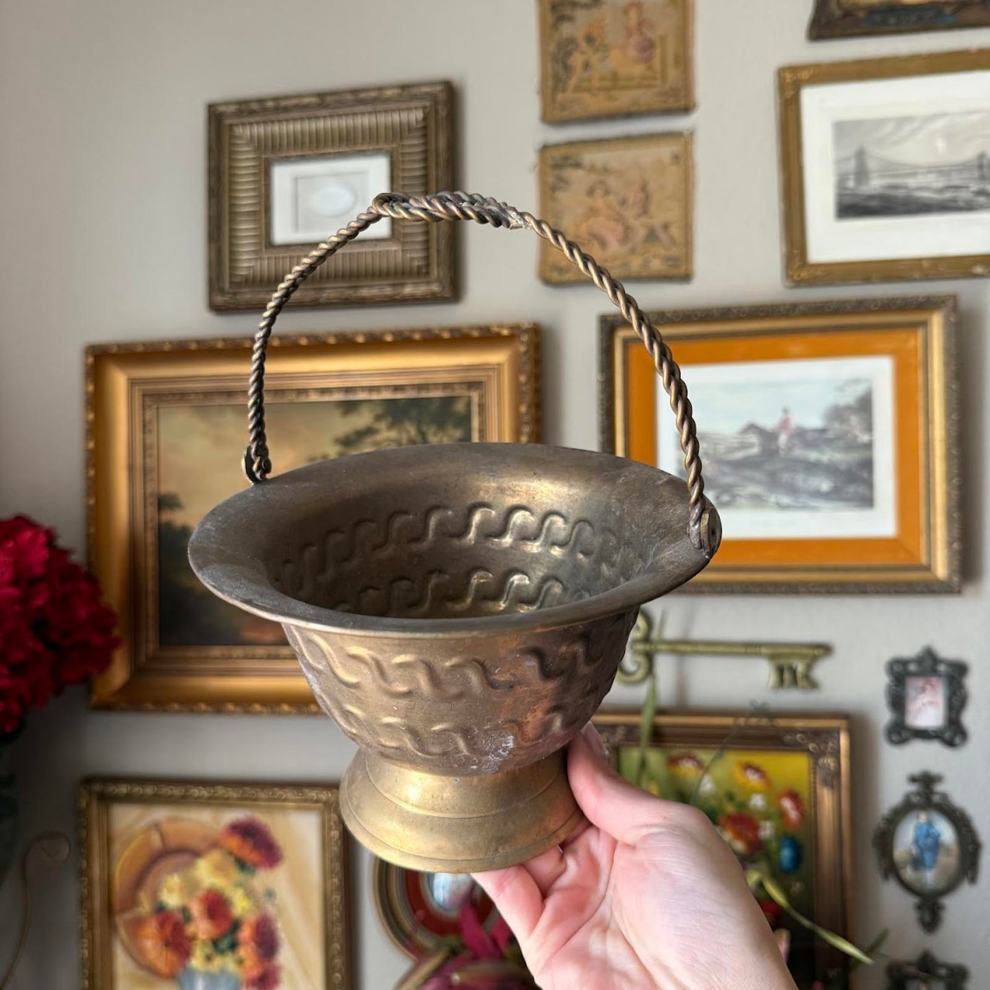 Vintage Brass Rope Detail Basket