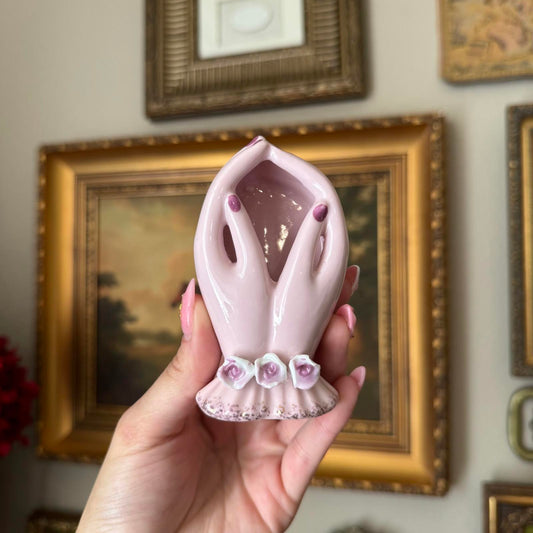 Vintage Lilac Hand Painted Hand Vase with Floral Detail