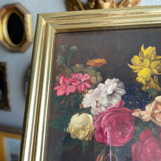 Vintage inspired Moody Colorful Flowers Art Print Framed