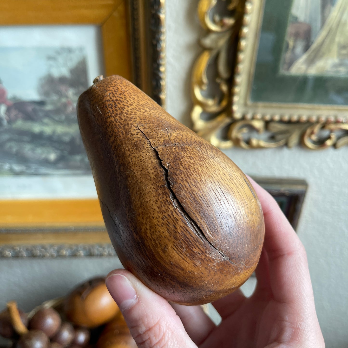 Vintage Carved Wooden Fruit and Basket Vintage 9 Piece Set