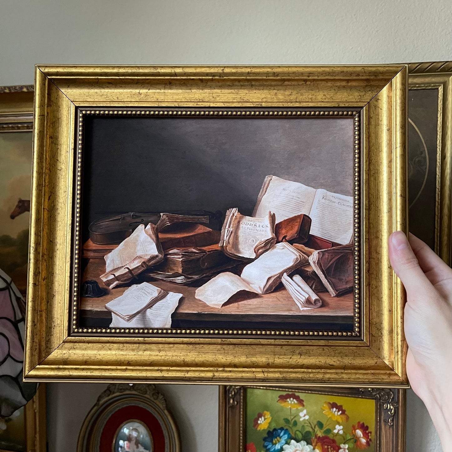 Vintage Inspired stack of vintage books art Print framed Gallery Wall