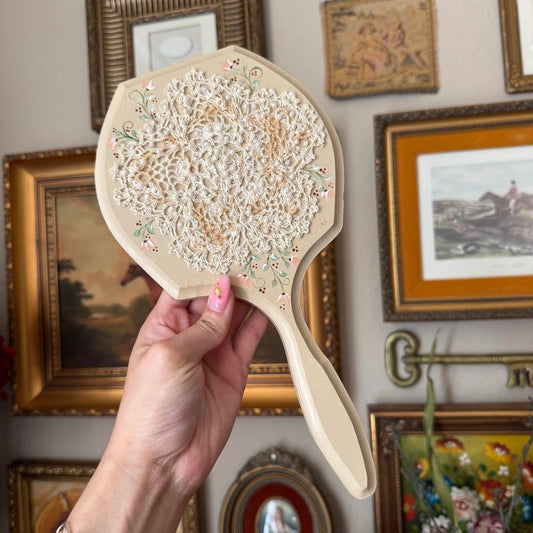 Vintage Hand Mirror with Lace Detailing