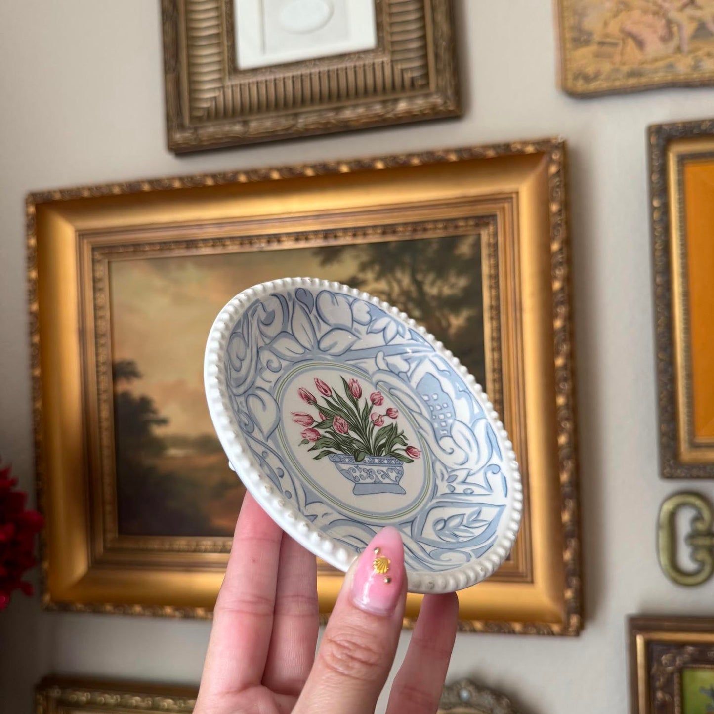 Vintage Floral and Blue Trinket Dish