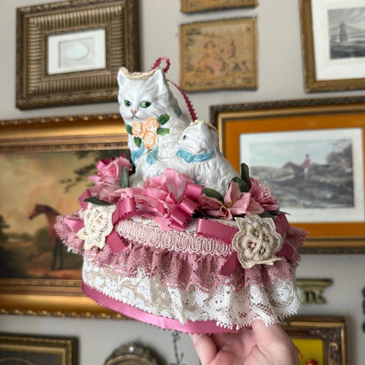 Vintage Handmade Persian porcelain cat Basket