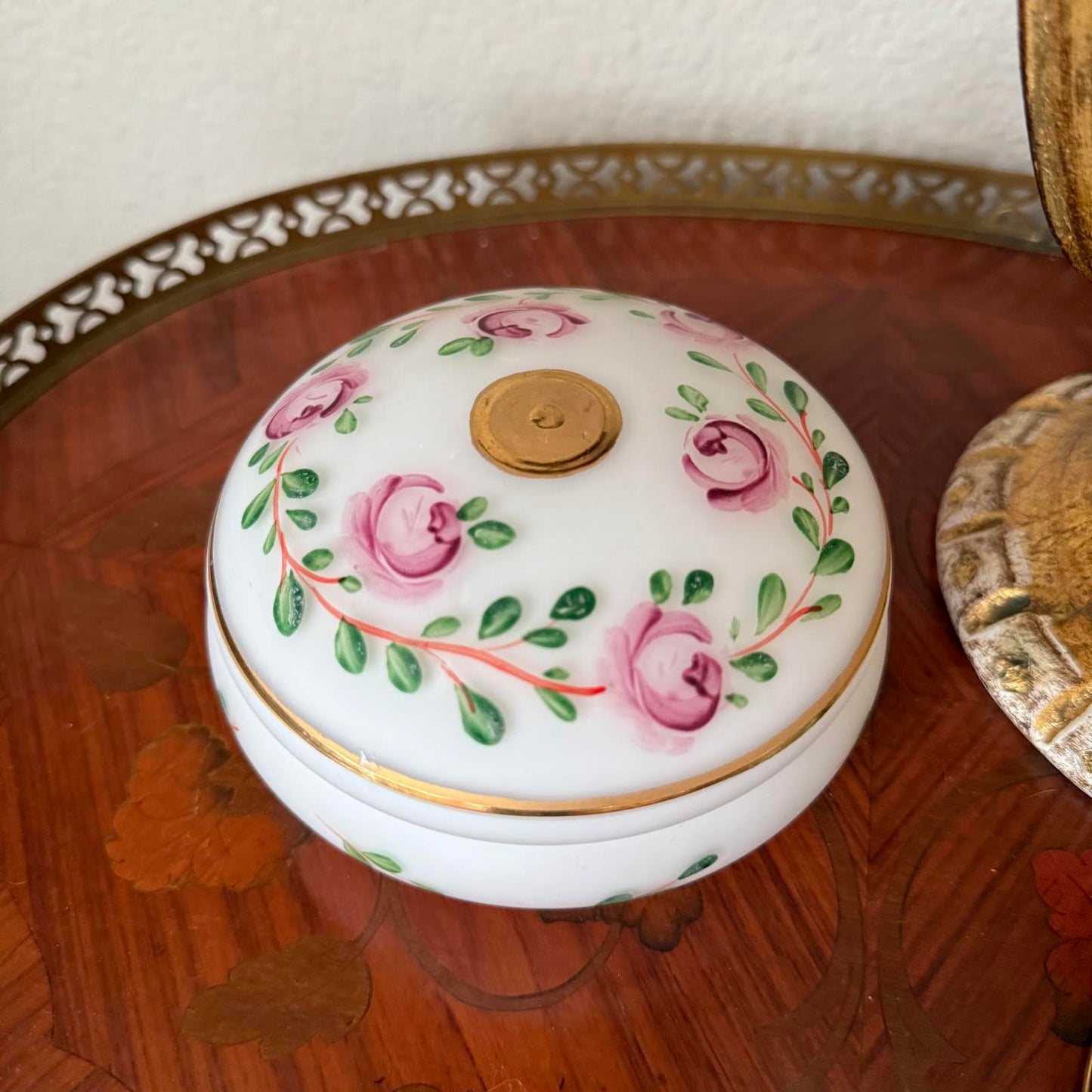Vintage Hand Painted Floral Lidded Glass Dish