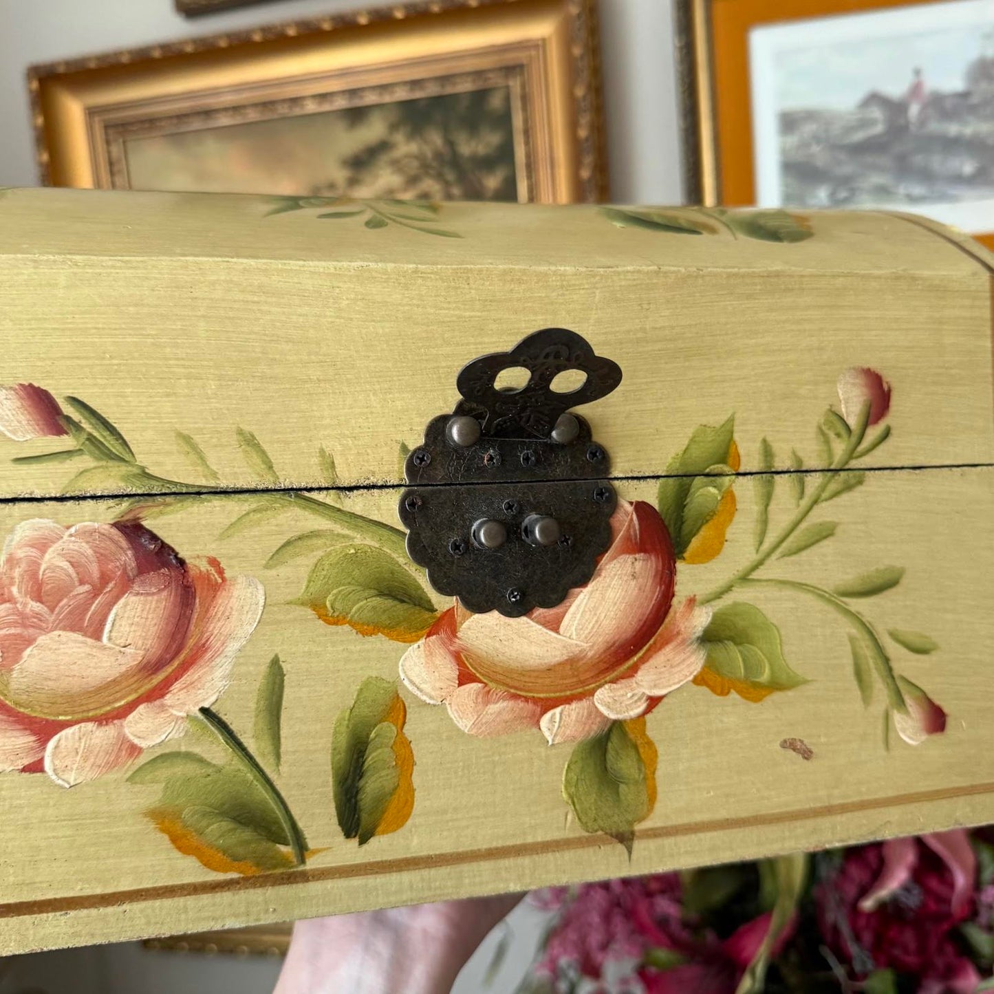 Vintage Floral Hand-Painted Dome Trunk