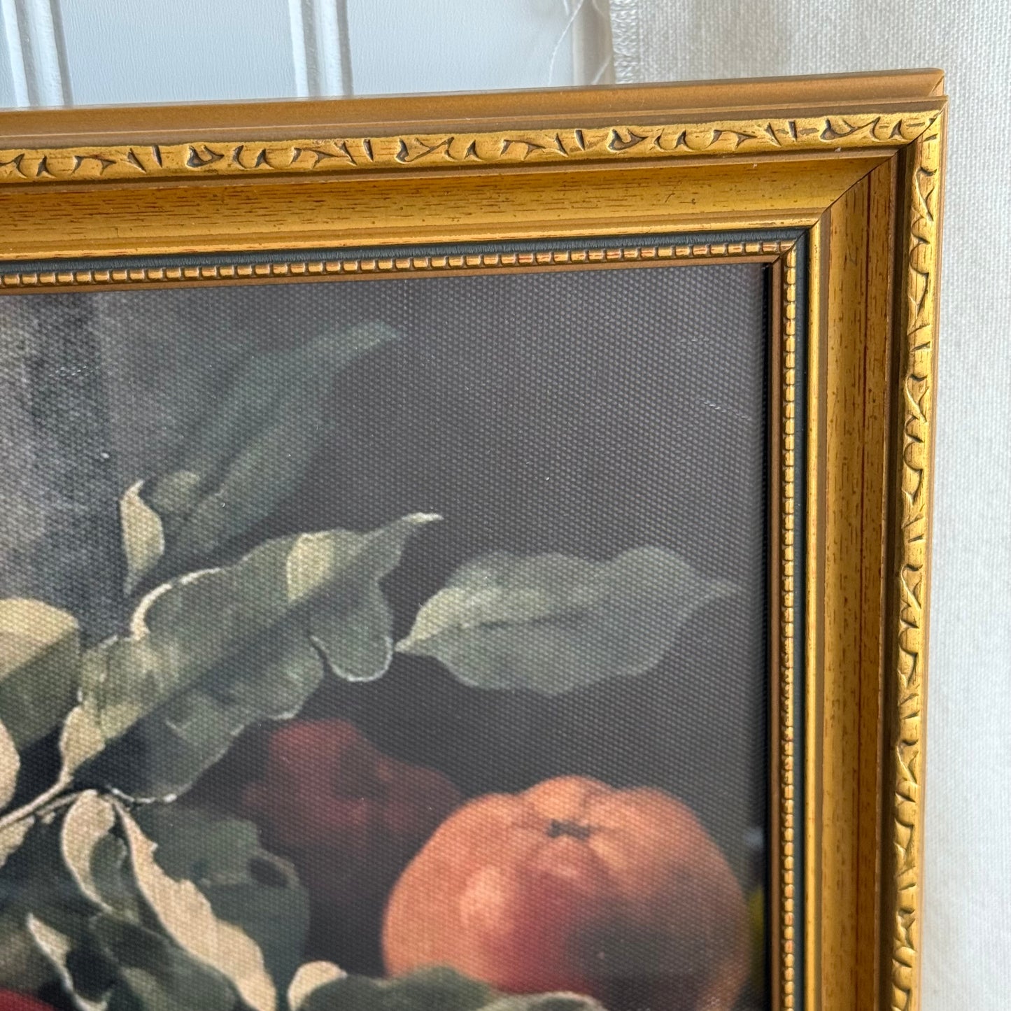 Vintage inspired Still life oranges and pitcher Canvas Print Framed