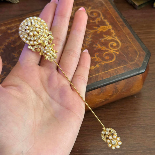 Vintage Gold and faux Pearl Stick/hat Pin