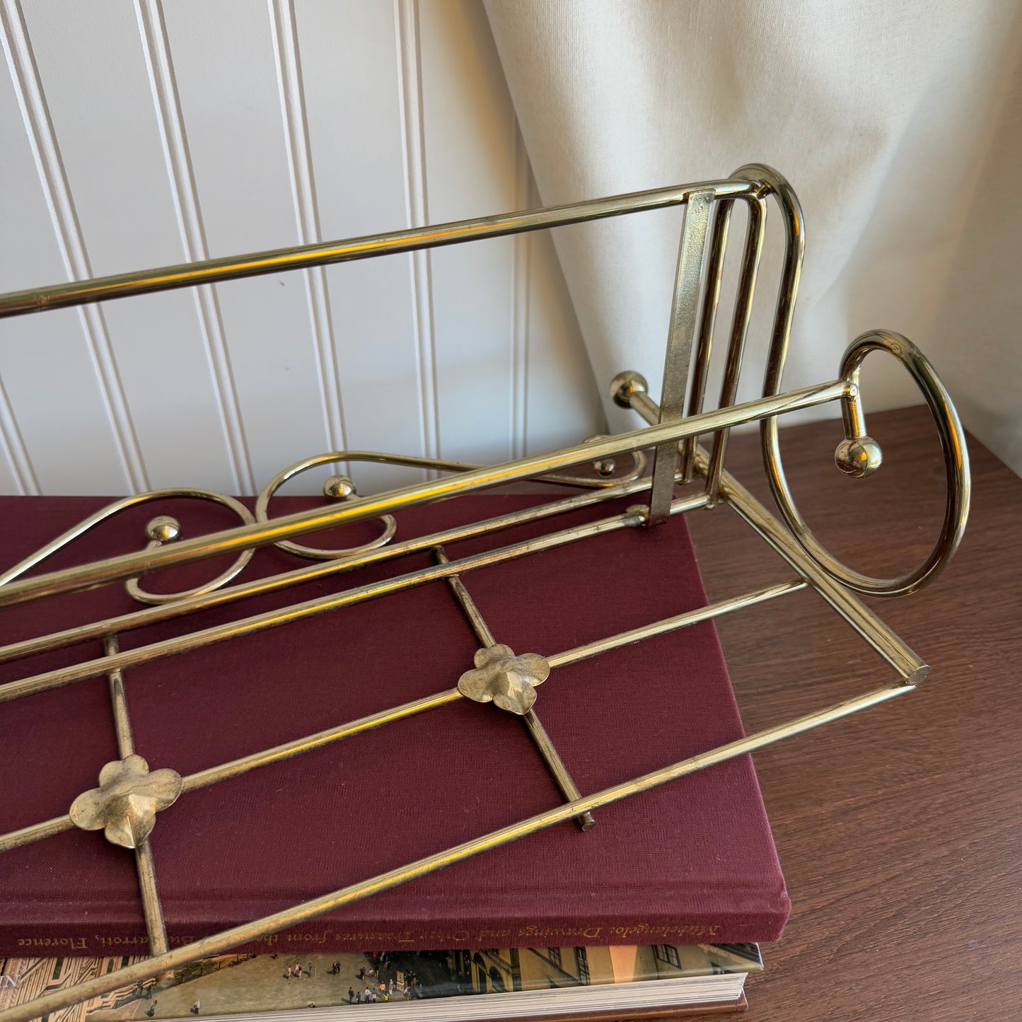 Vintage Metal & Glass Wall Mount Shelf & Bath Towel Bar