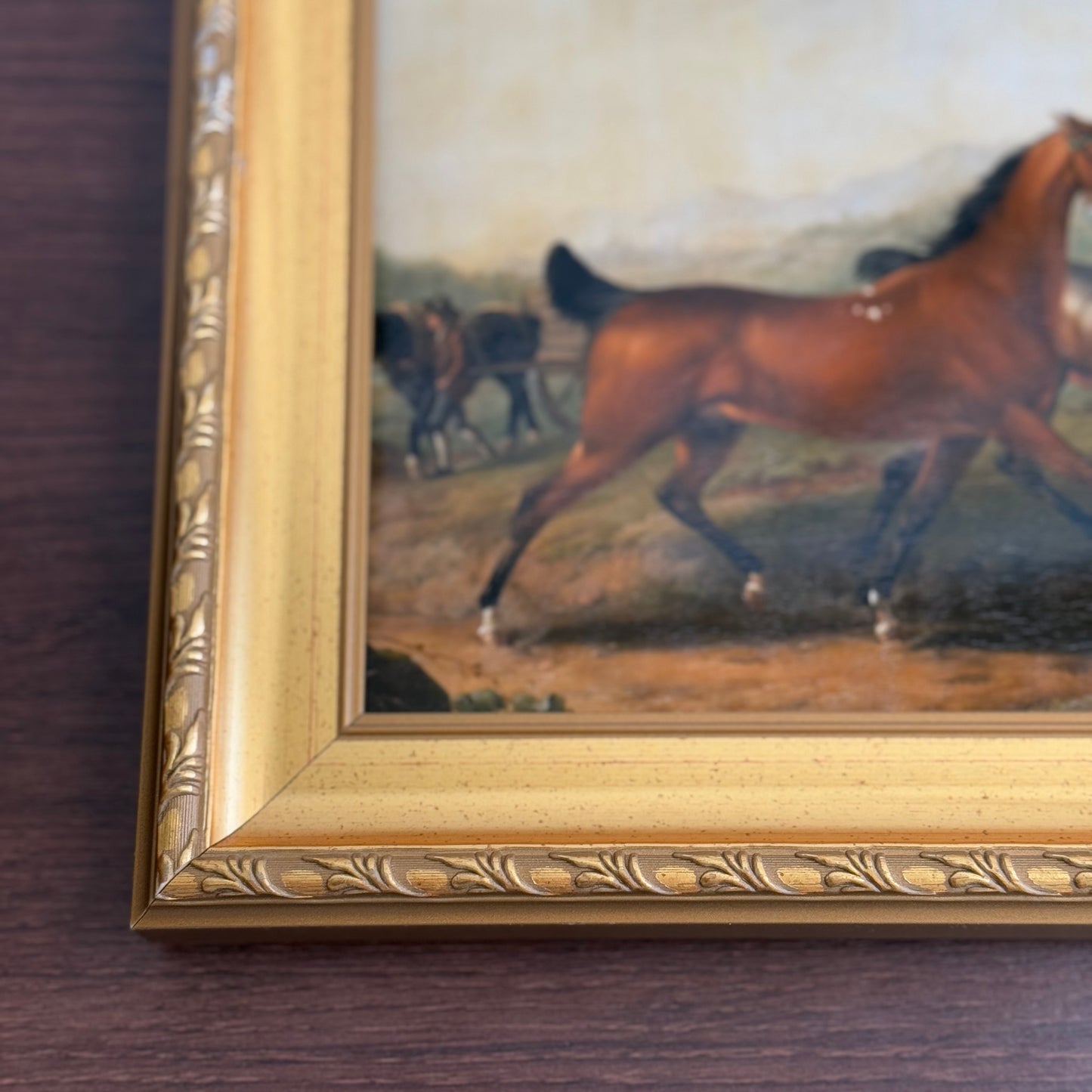 Vintage Inspired Horses and Man Art Print Framed
