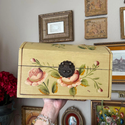 Vintage Floral Hand-Painted Dome Trunk