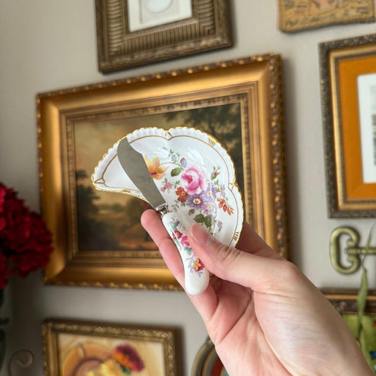 Royal Crown Bone China Derby Posies Butter Dish And Spreader