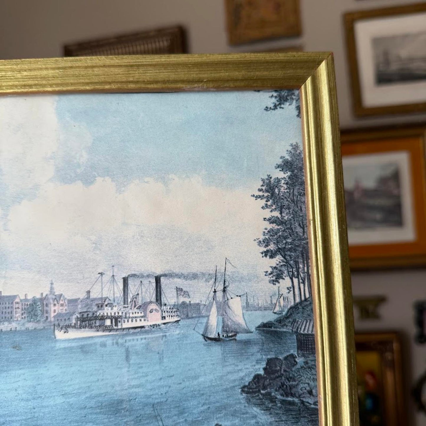 Ships in a Port Print in Gold Frame