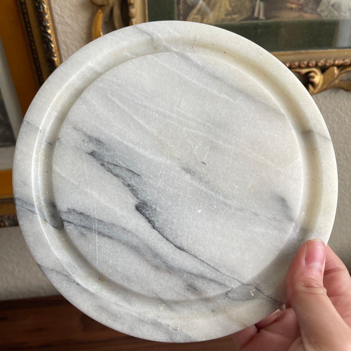 Vintage Gray/White Marble Cheese Board/Tray Clear Glass Dome