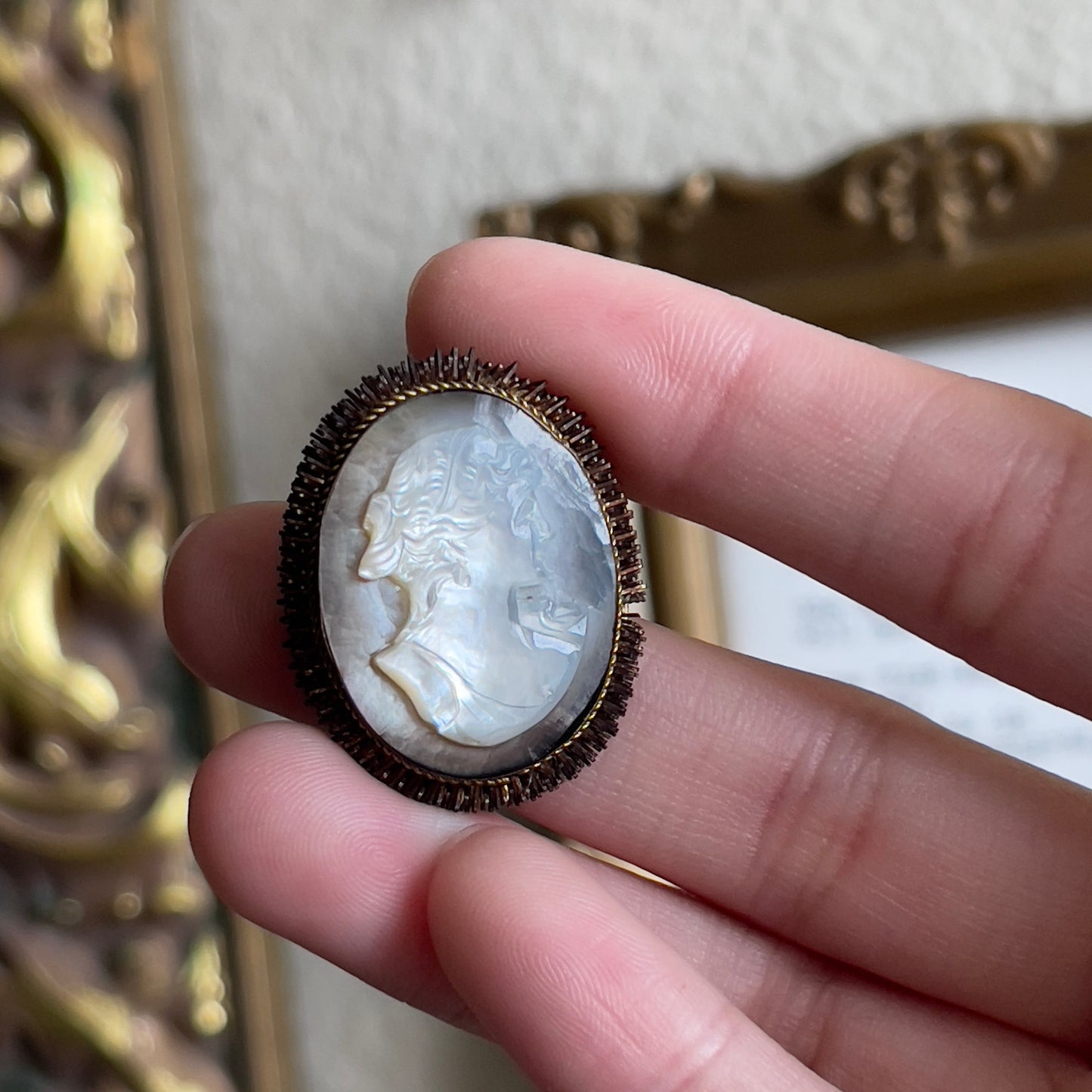Vintage antique silver Mother of Pearl Carved Cameo brooch & pendant