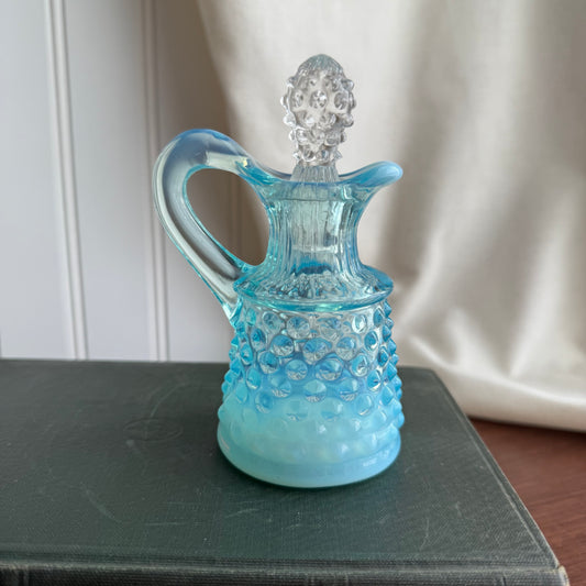 Fenton Art Glass Blue Opalescent Hobnail Cruet Bottle