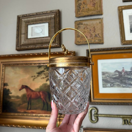 Vintage Glass Ice Bucket with Gold Detailing