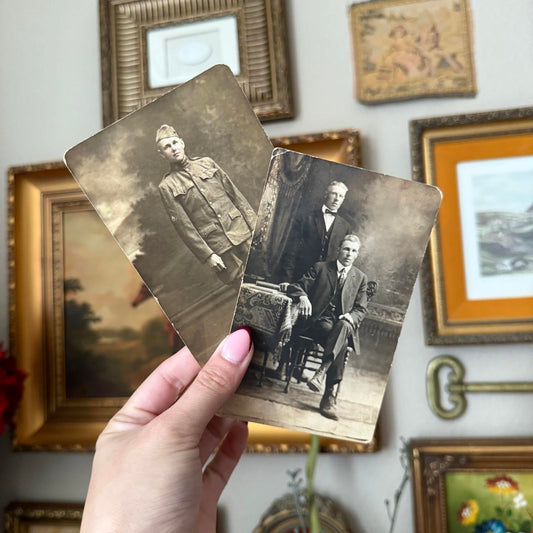 Vintage Antique Set of Men Portrait Postcard Photo