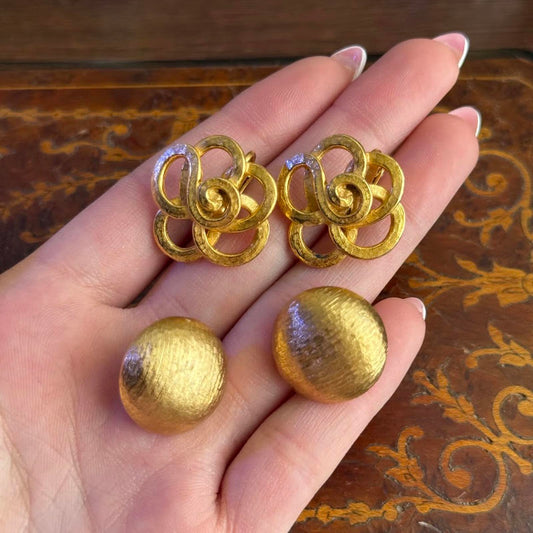 Vintage Knot gold tone earrings & Vintage Gold tone circle Monet Earrings