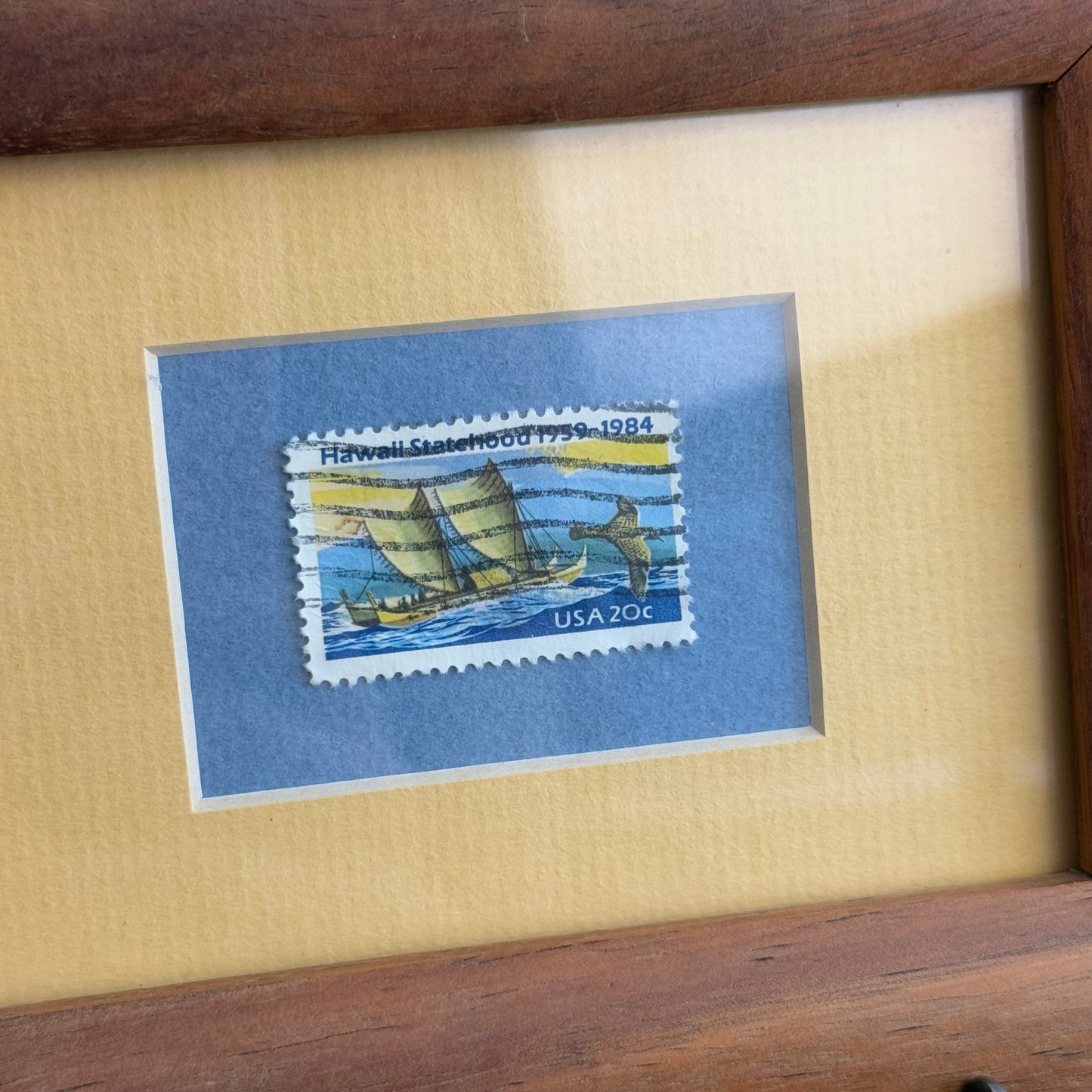 Vintage Framed 1984 Boat Stamp