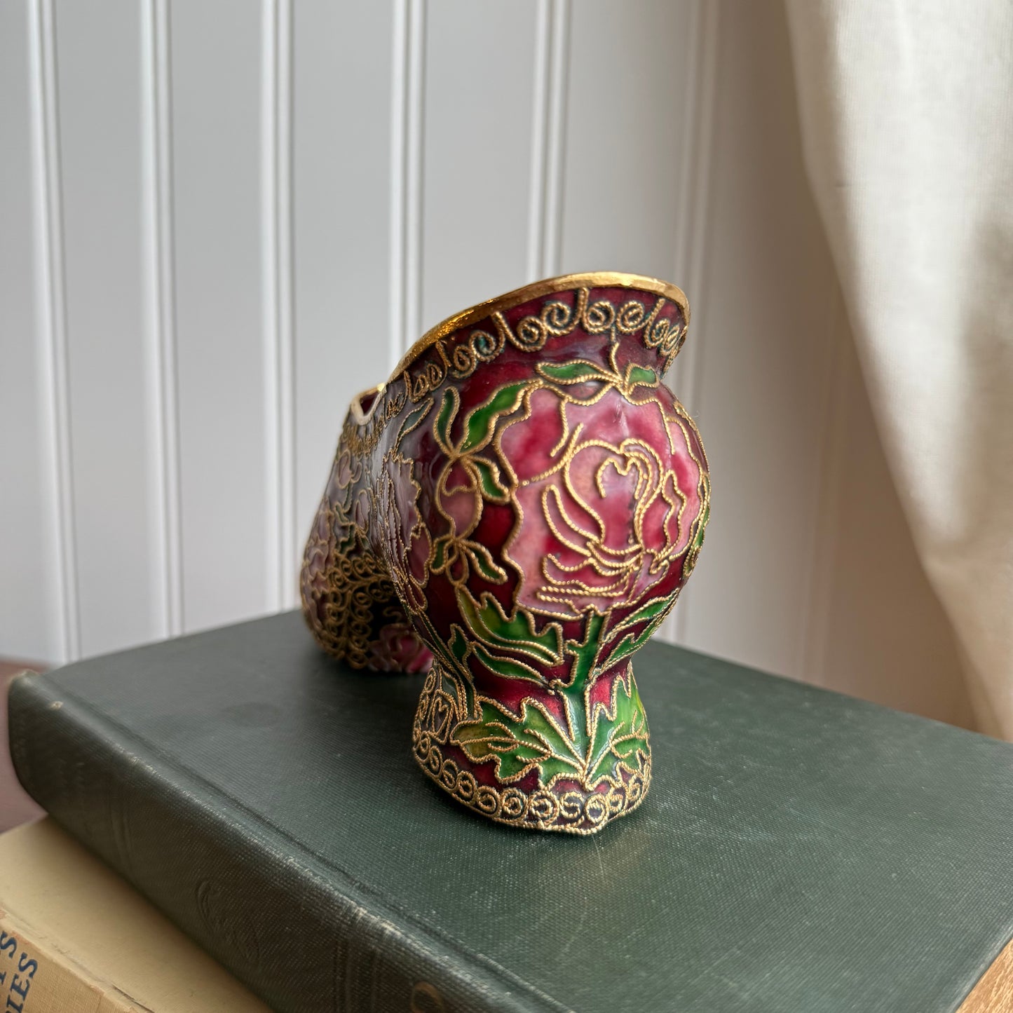 Vintage Enameled Porcelain High-Heeled Shoe Flora Art