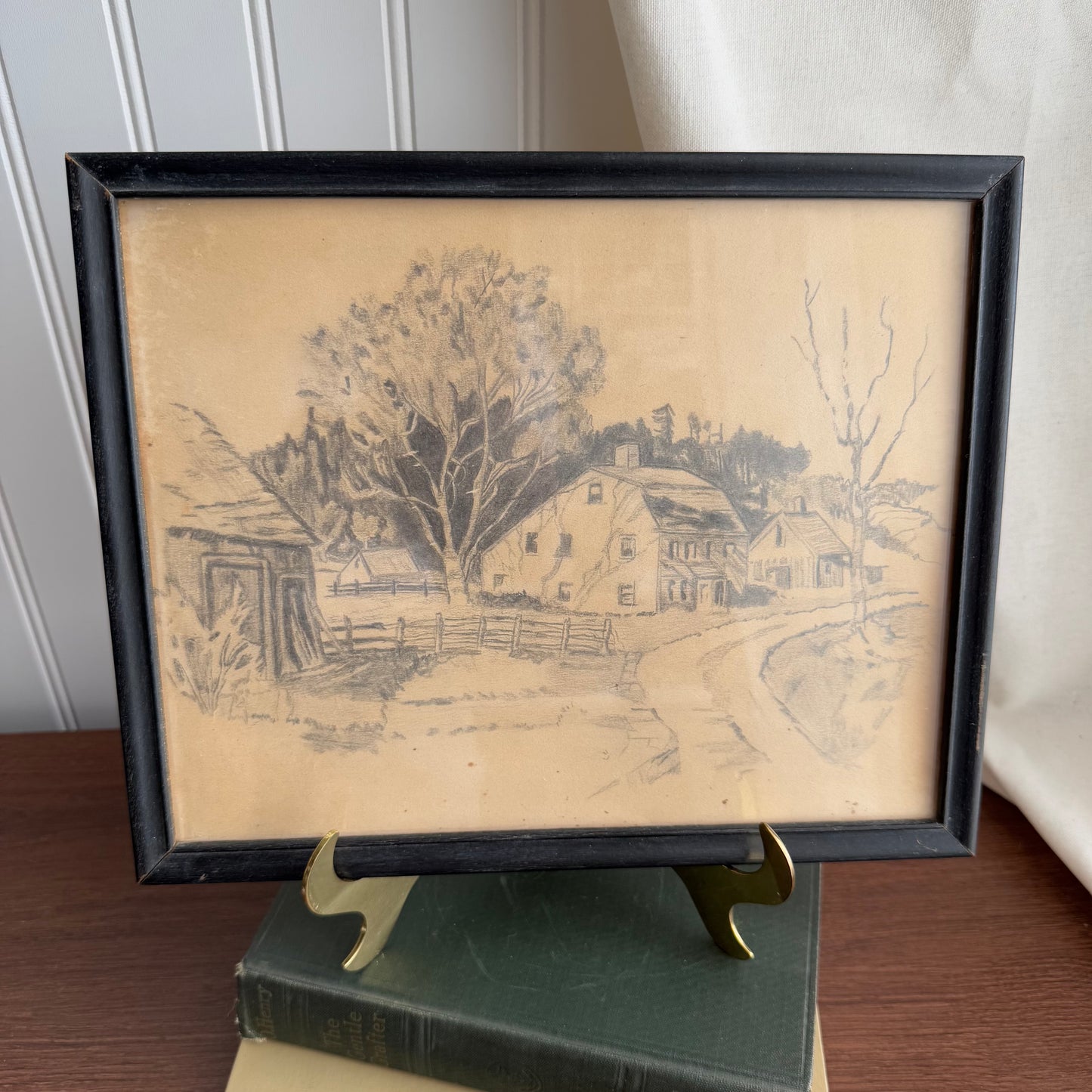 Vintage Barn sceney drawing Framed
