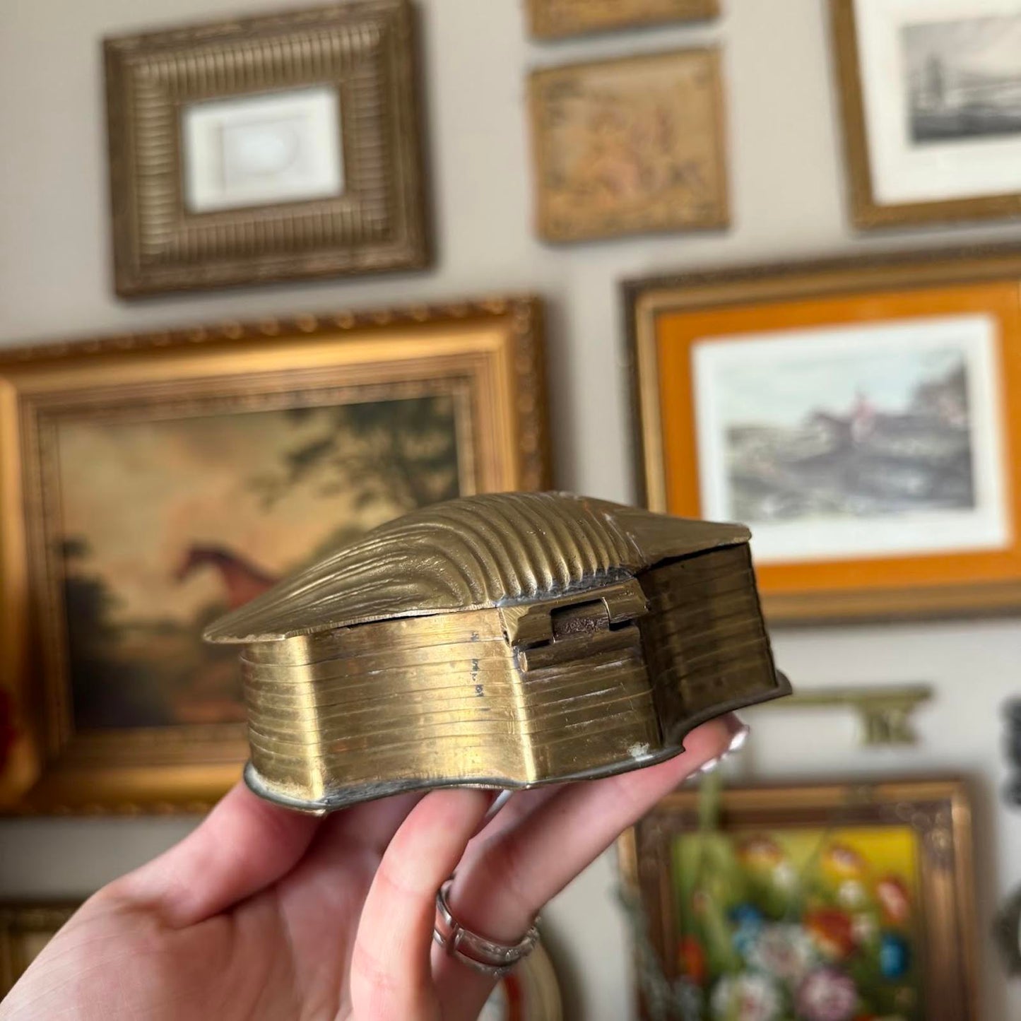Vintage Brass Shell Trinket Box