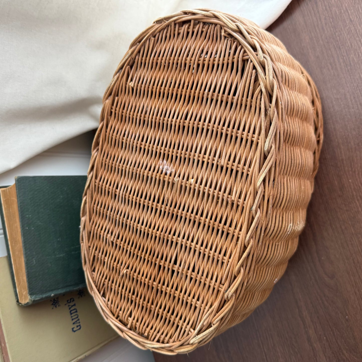 Wicker basket with Leather hinges two seperate sides