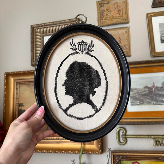 Vintage Cross-Stitched Silhouette in Frame