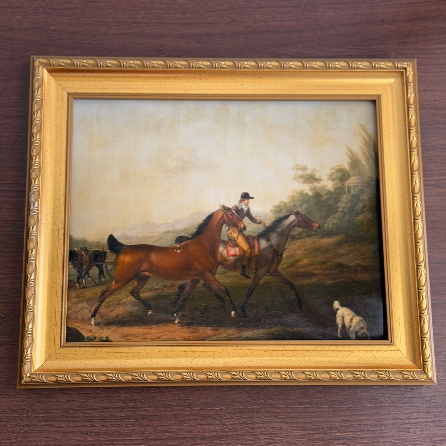 Vintage Inspired Horses and Man Art Print Framed