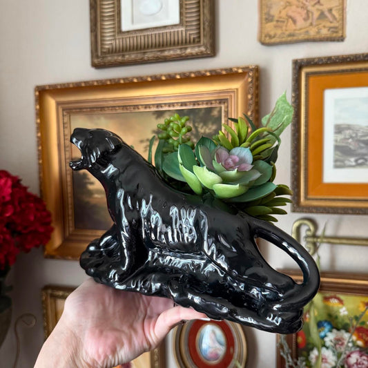 Vintage Black Panther Ceramic Planter