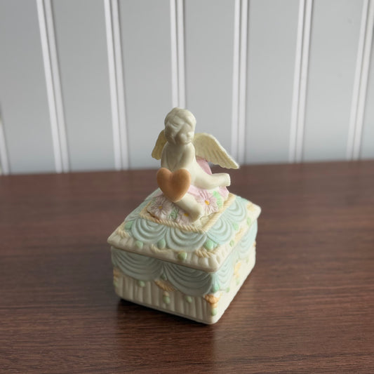 Vintage colorful Cherub Angel trinket Box